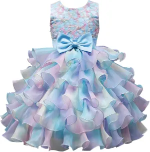 Little Girl Rainbow Tutu Dress Tulle Birthday Pageant Flower Ruffle Party Wedding Formal Princess Ball Gown 2-10 Years