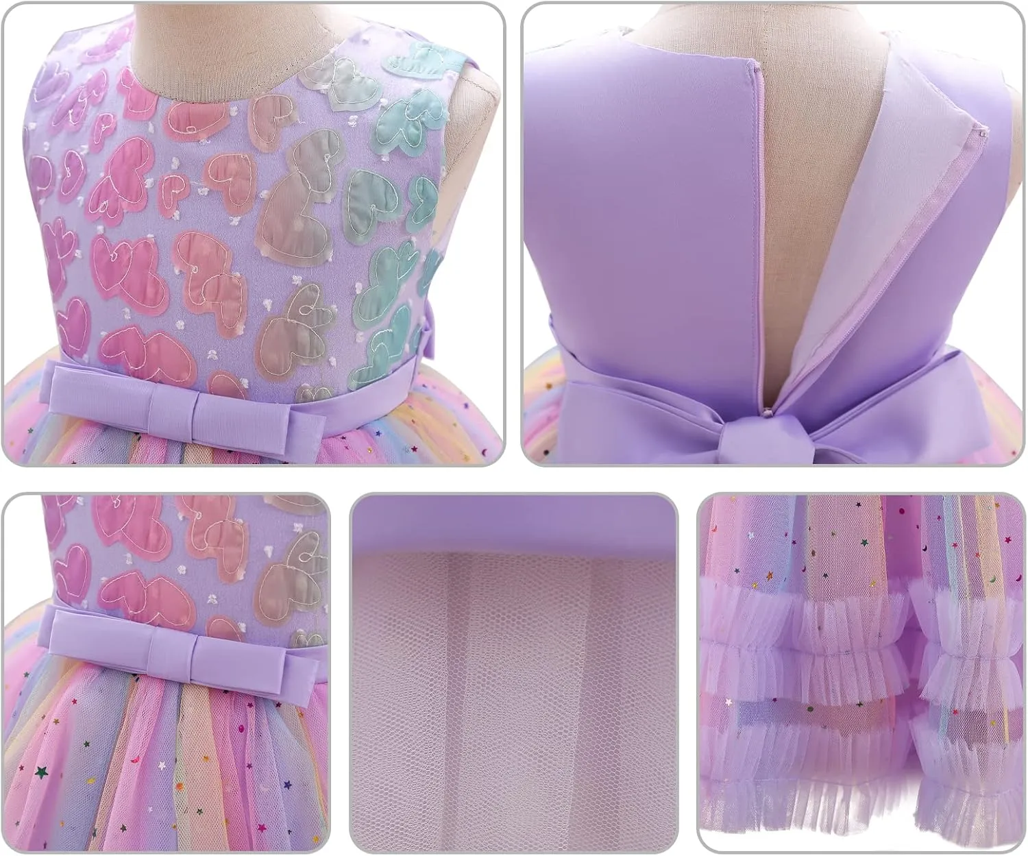 Little Girl Rainbow Tutu Dress Tulle Birthday Pageant Flower Ruffle Party Wedding Formal Princess Ball Gown 2-10 Years