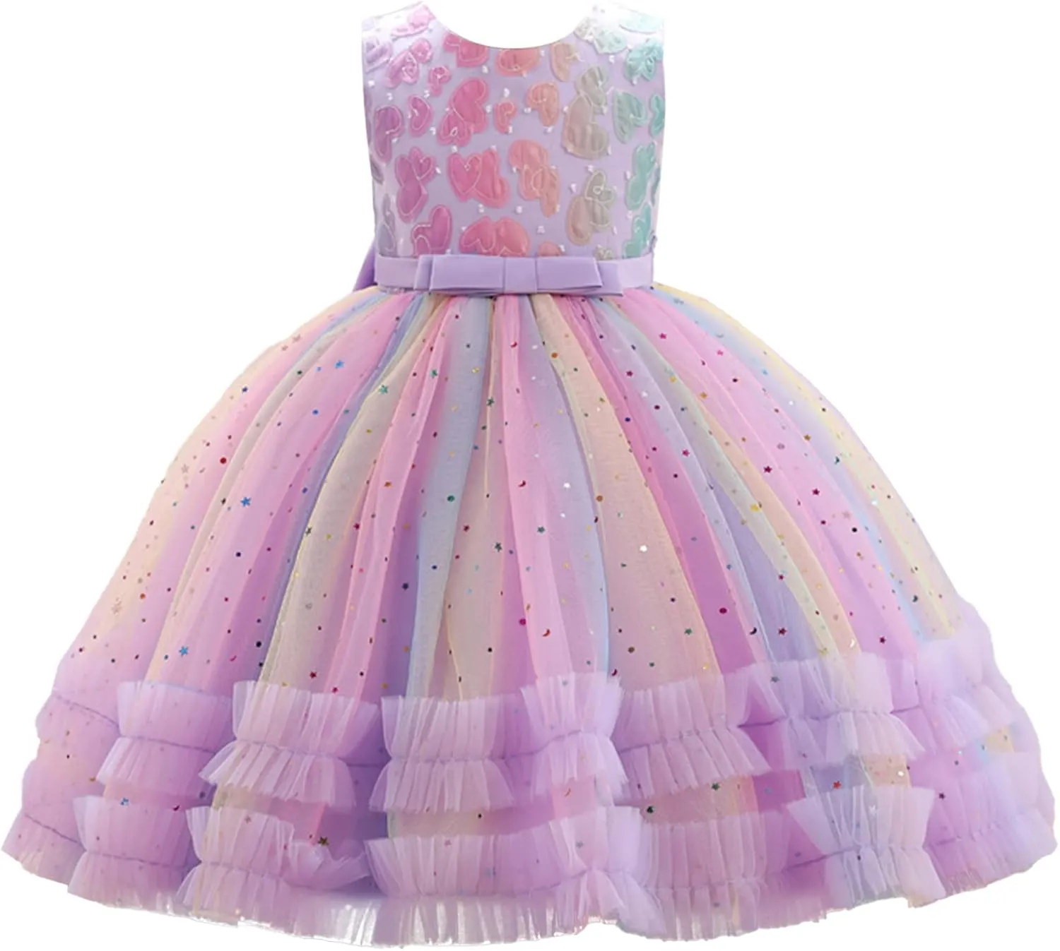 Little Girl Rainbow Tutu Dress Tulle Birthday Pageant Flower Ruffle Party Wedding Formal Princess Ball Gown 2-10 Years