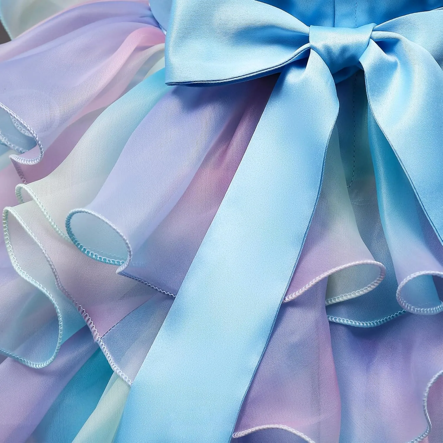Little Girl Rainbow Tutu Dress Tulle Birthday Pageant Flower Ruffle Party Wedding Formal Princess Ball Gown 2-10 Years