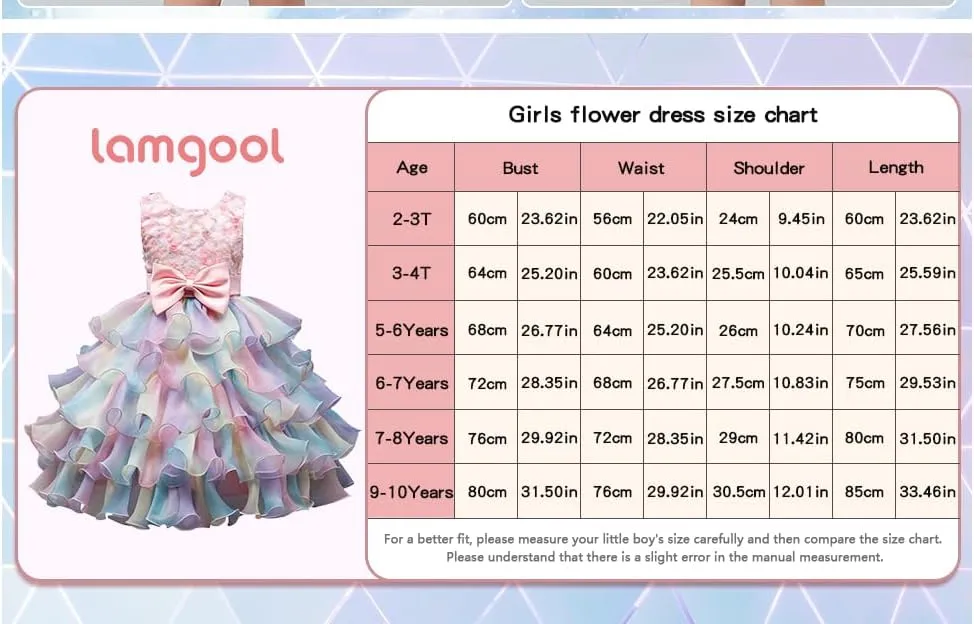 Little Girl Rainbow Tutu Dress Tulle Birthday Pageant Flower Ruffle Party Wedding Formal Princess Ball Gown 2-10 Years