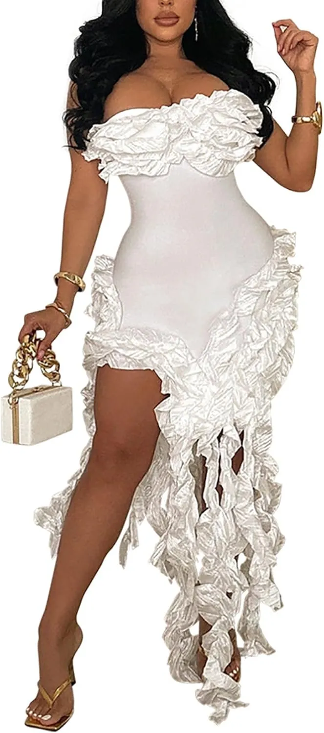 LKOUS Womens Wedding Dresses for Bride 2024, Irregularly Tube Club Party Dress