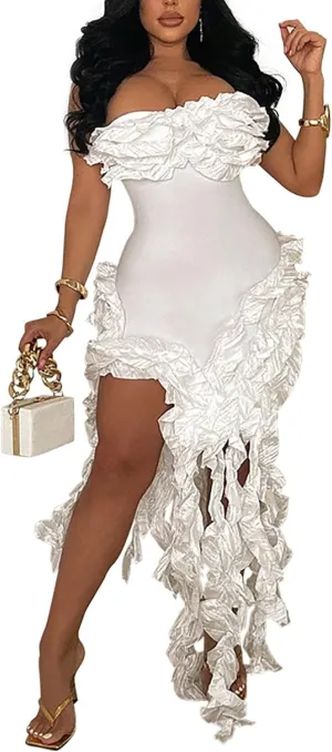 LKOUS Womens Wedding Dresses for Bride 2024, Irregularly Tube Club Party Dress