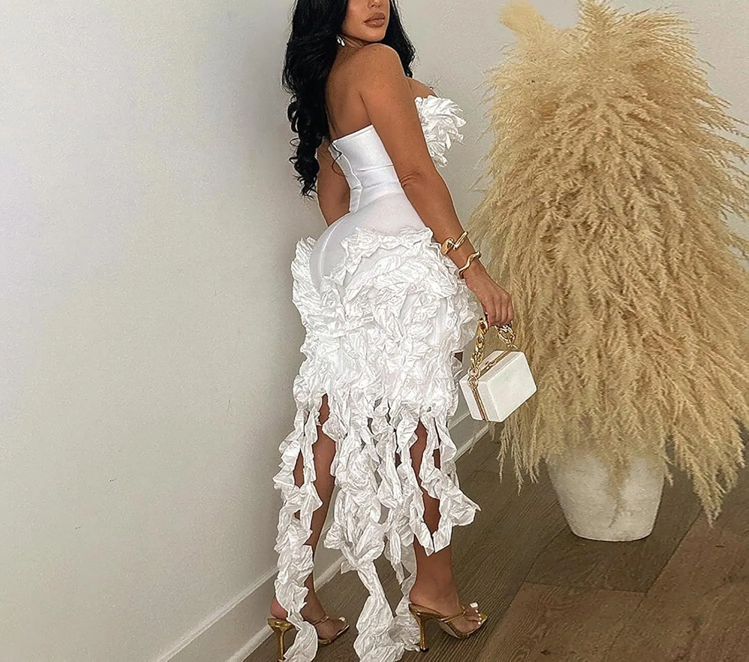 LKOUS Womens Wedding Dresses for Bride 2024, Irregularly Tube Club Party Dress