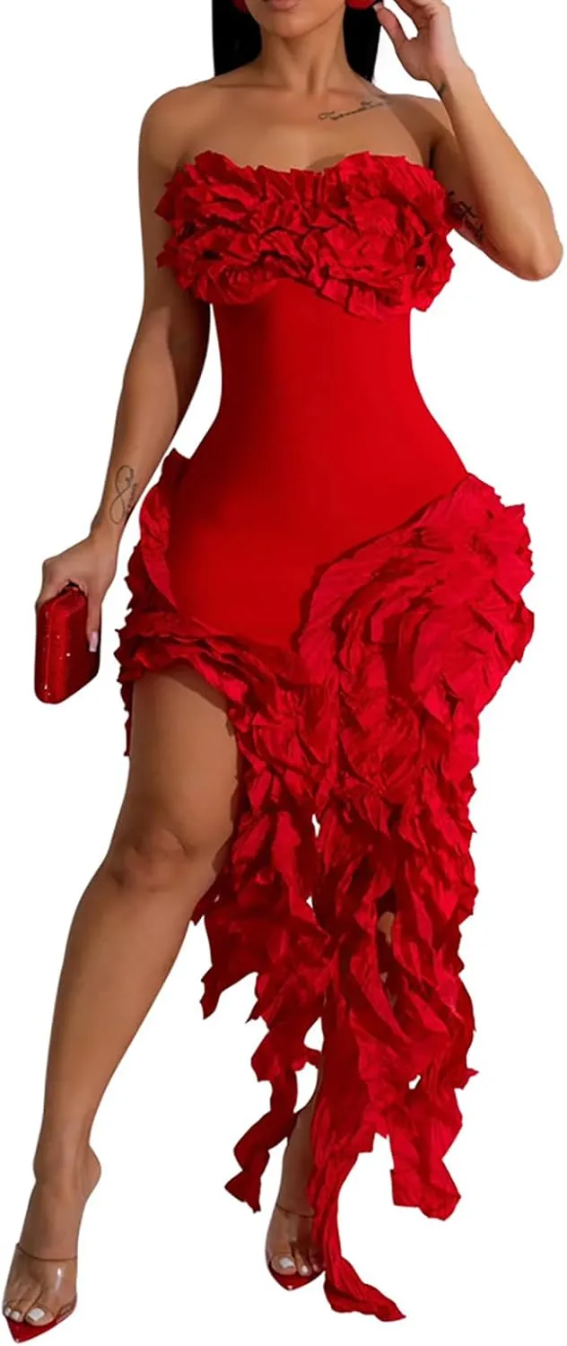 LKOUS Womens Wedding Dresses for Bride 2024, Irregularly Tube Club Party Dress