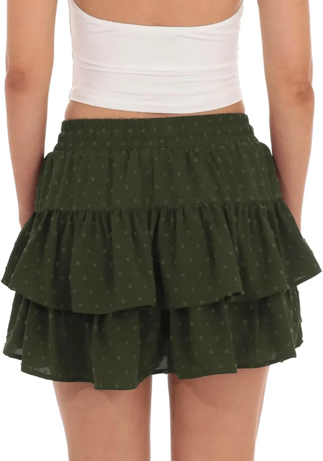 Lmdudan Women Y2K Ruffle Mini Skirt with Inner Shorts High Waist Layered Skorts Casual Summer Elastic Waist Short Skirts