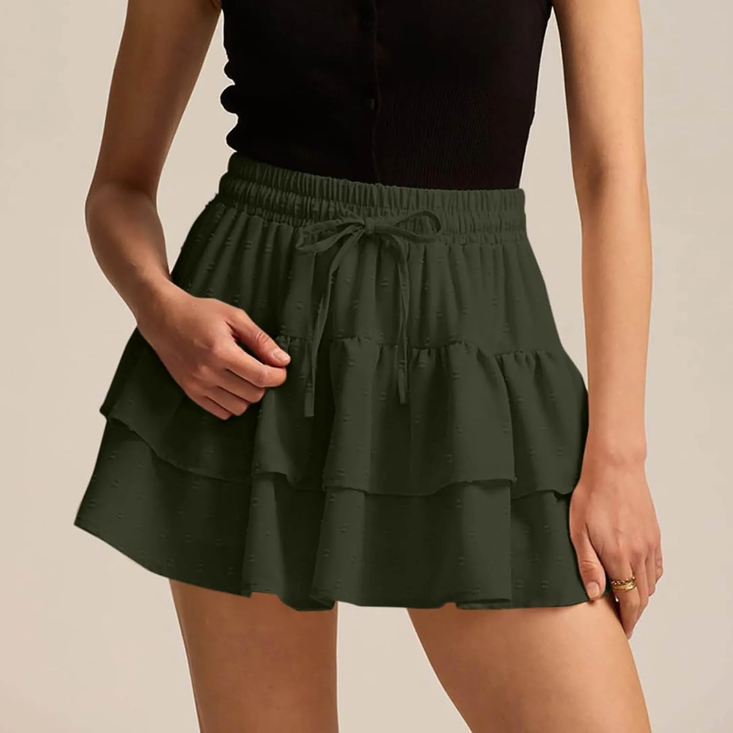 Lmdudan Women Y2K Ruffle Mini Skirt with Inner Shorts High Waist Layered Skorts Casual Summer Elastic Waist Short Skirts