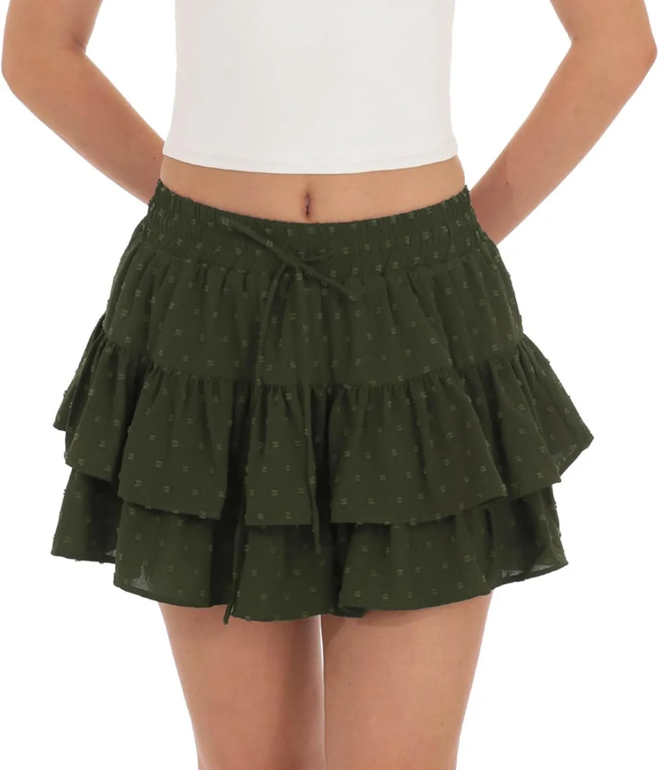 Lmdudan Women Y2K Ruffle Mini Skirt with Inner Shorts High Waist Layered Skorts Casual Summer Elastic Waist Short Skirts