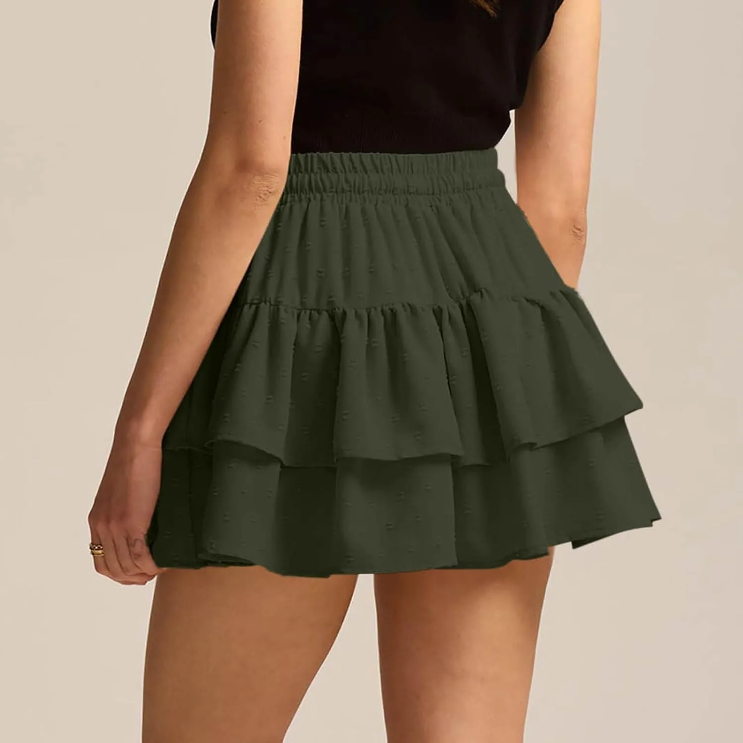 Lmdudan Women Y2K Ruffle Mini Skirt with Inner Shorts High Waist Layered Skorts Casual Summer Elastic Waist Short Skirts