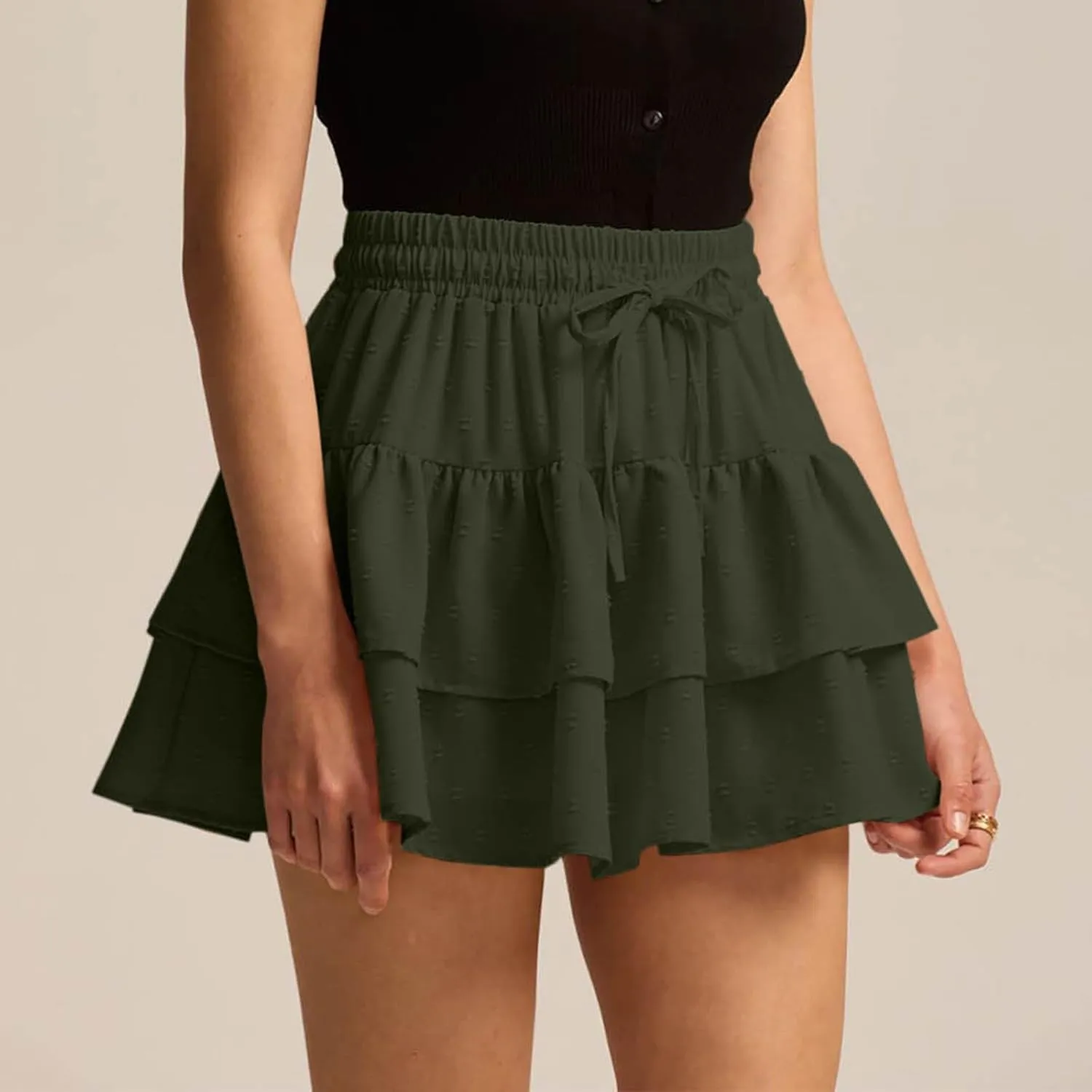 Lmdudan Women Y2K Ruffle Mini Skirt with Inner Shorts High Waist Layered Skorts Casual Summer Elastic Waist Short Skirts