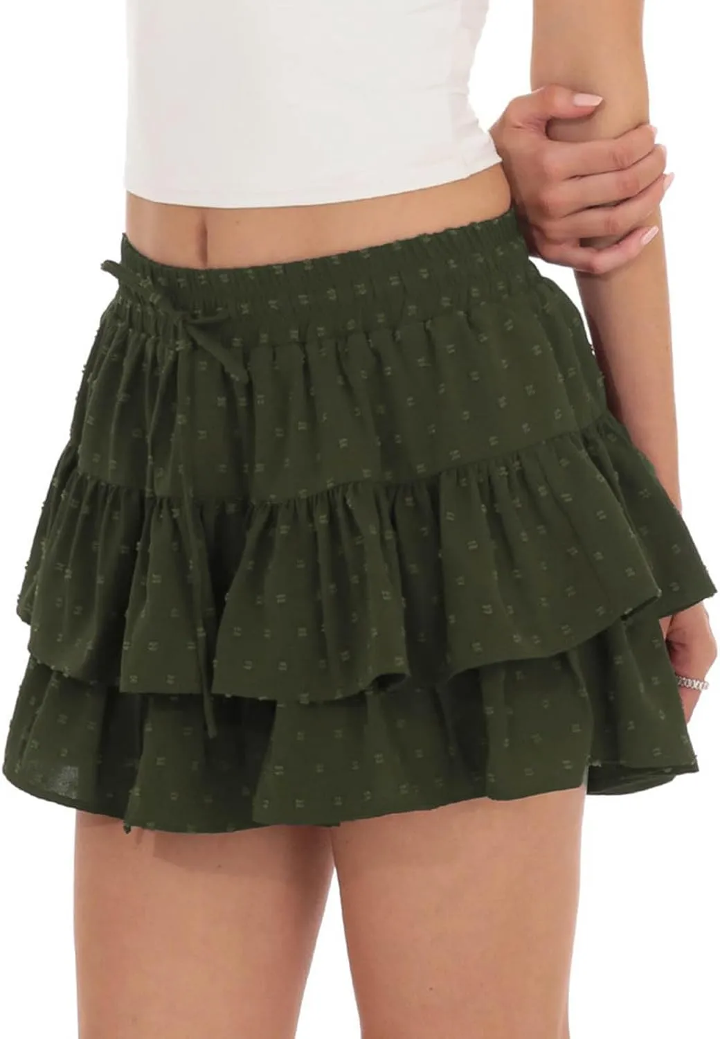 Lmdudan Women Y2K Ruffle Mini Skirt with Inner Shorts High Waist Layered Skorts Casual Summer Elastic Waist Short Skirts