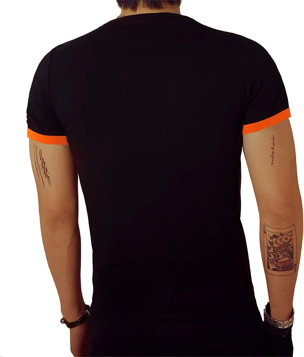 LOGEEYAR Mens Slim Fit T-Shirt Contrast Color Tee Gradient Stitching Short-Sleeve Cotton Tops