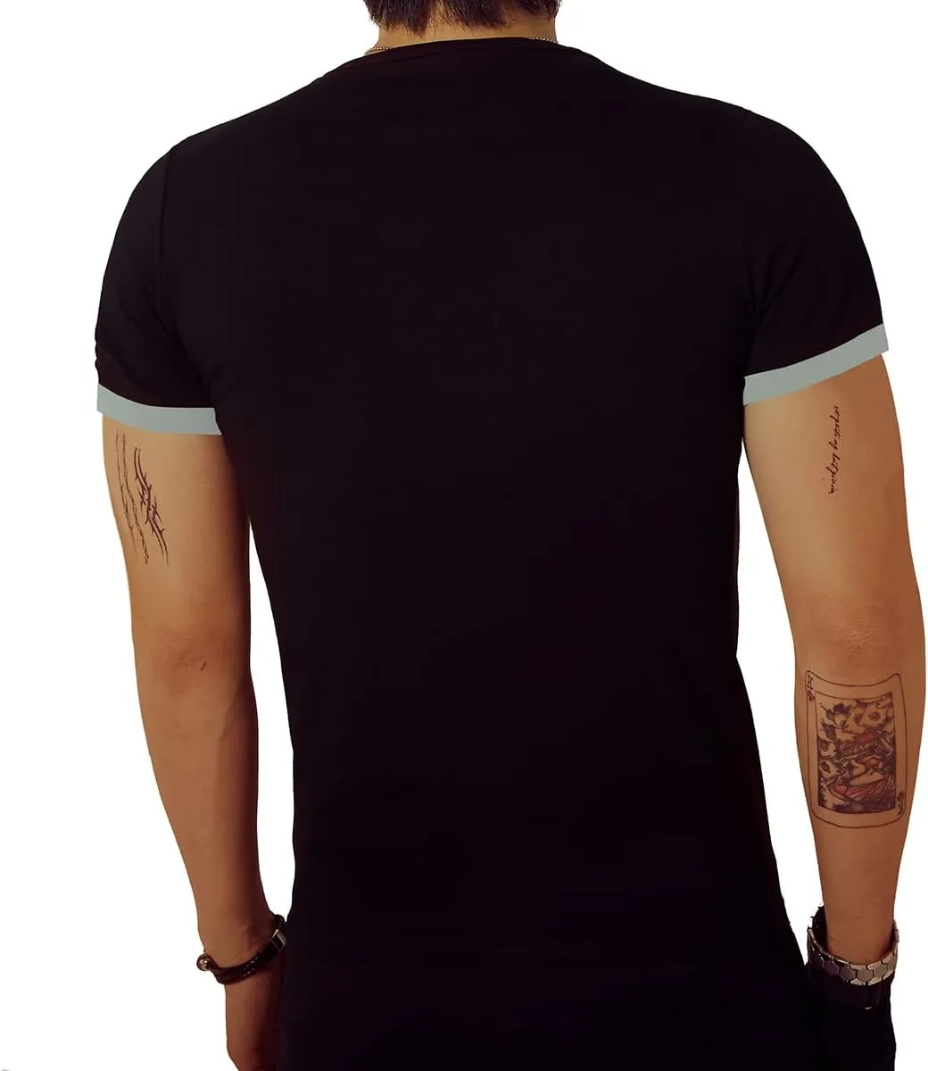 LOGEEYAR Mens Slim Fit T-Shirt Contrast Color Tee Gradient Stitching Short-Sleeve Cotton Tops