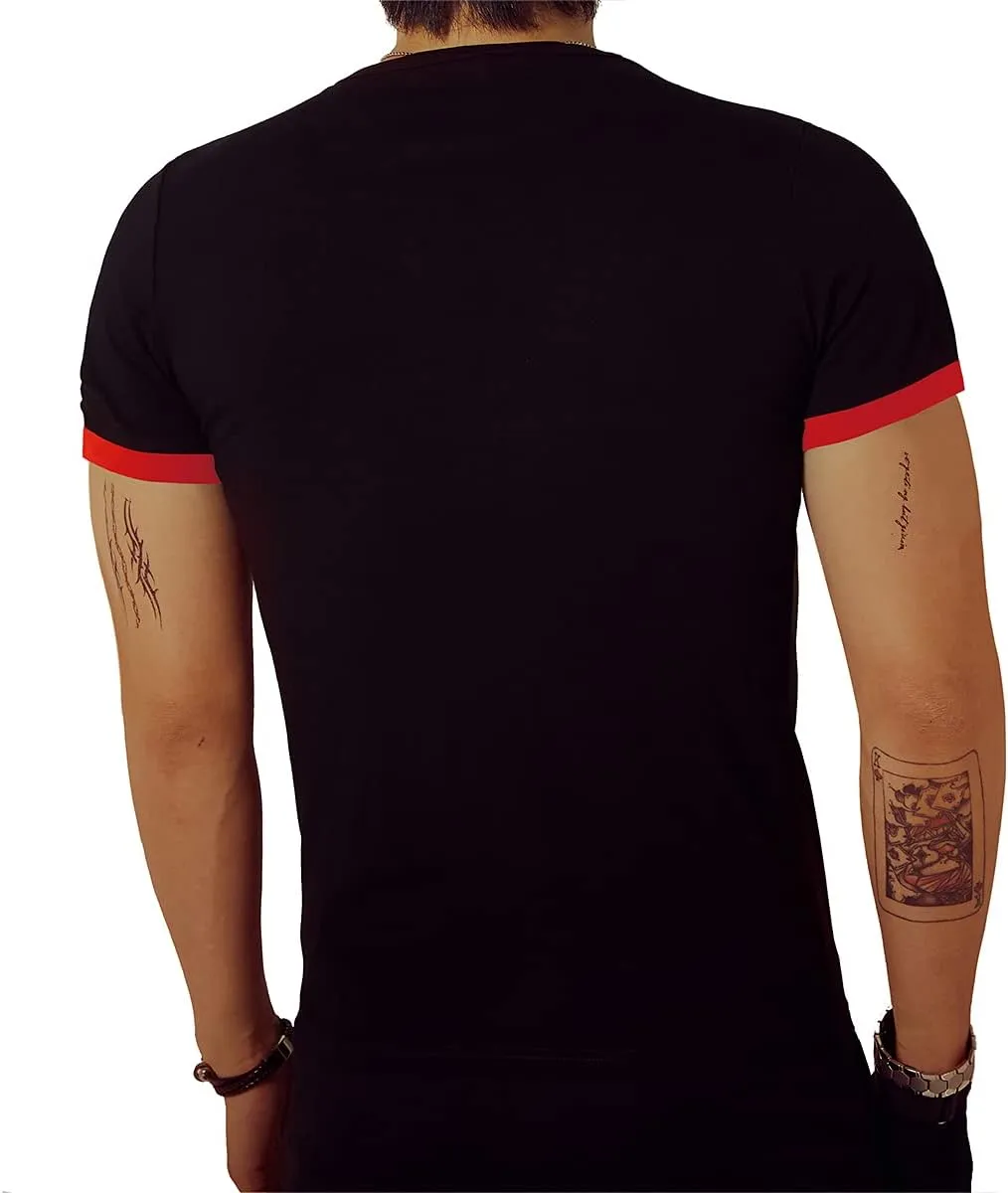 LOGEEYAR Mens Slim Fit T-Shirt Contrast Color Tee Gradient Stitching Short-Sleeve Cotton Tops