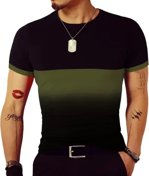 LOGEEYAR Mens Slim Fit T-Shirt Contrast Color Tee Gradient Stitching Short-Sleeve Cotton Tops