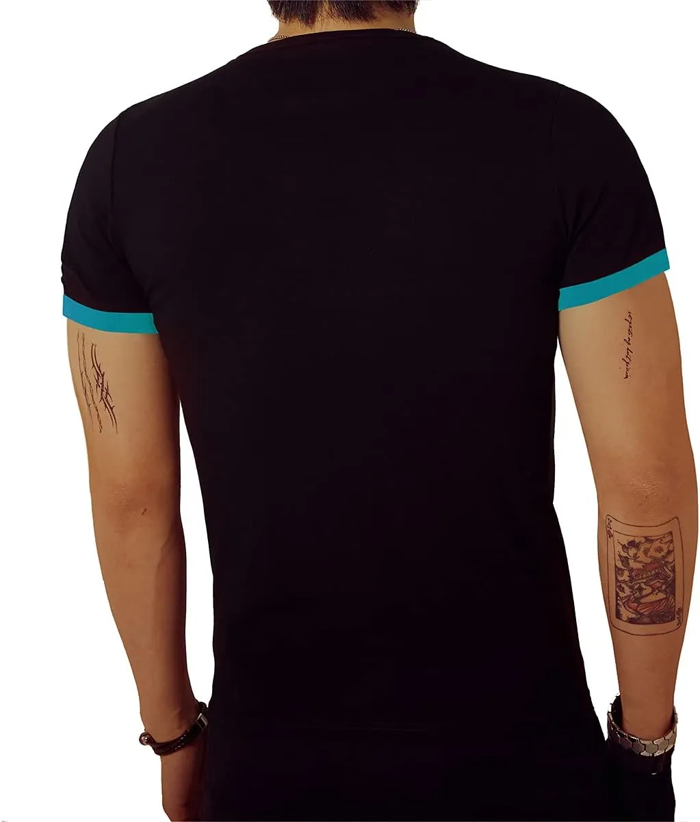 LOGEEYAR Mens Slim Fit T-Shirt Contrast Color Tee Gradient Stitching Short-Sleeve Cotton Tops