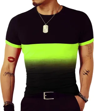 LOGEEYAR Mens Slim Fit T-Shirt Contrast Color Tee Gradient Stitching Short-Sleeve Cotton Tops