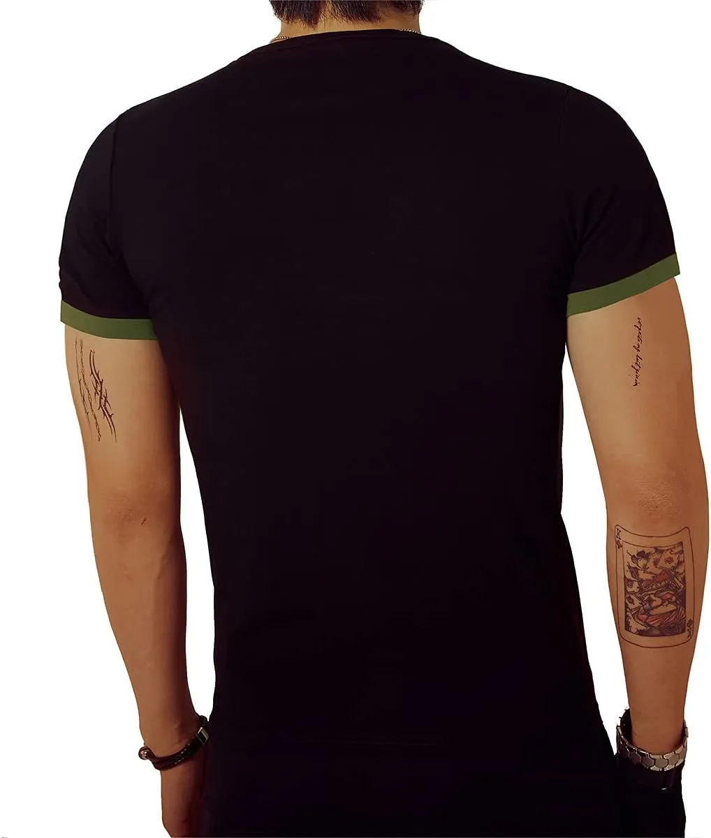 LOGEEYAR Mens Slim Fit T-Shirt Contrast Color Tee Gradient Stitching Short-Sleeve Cotton Tops