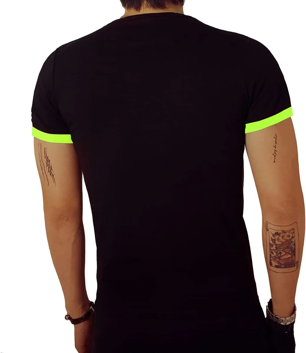 LOGEEYAR Mens Slim Fit T-Shirt Contrast Color Tee Gradient Stitching Short-Sleeve Cotton Tops