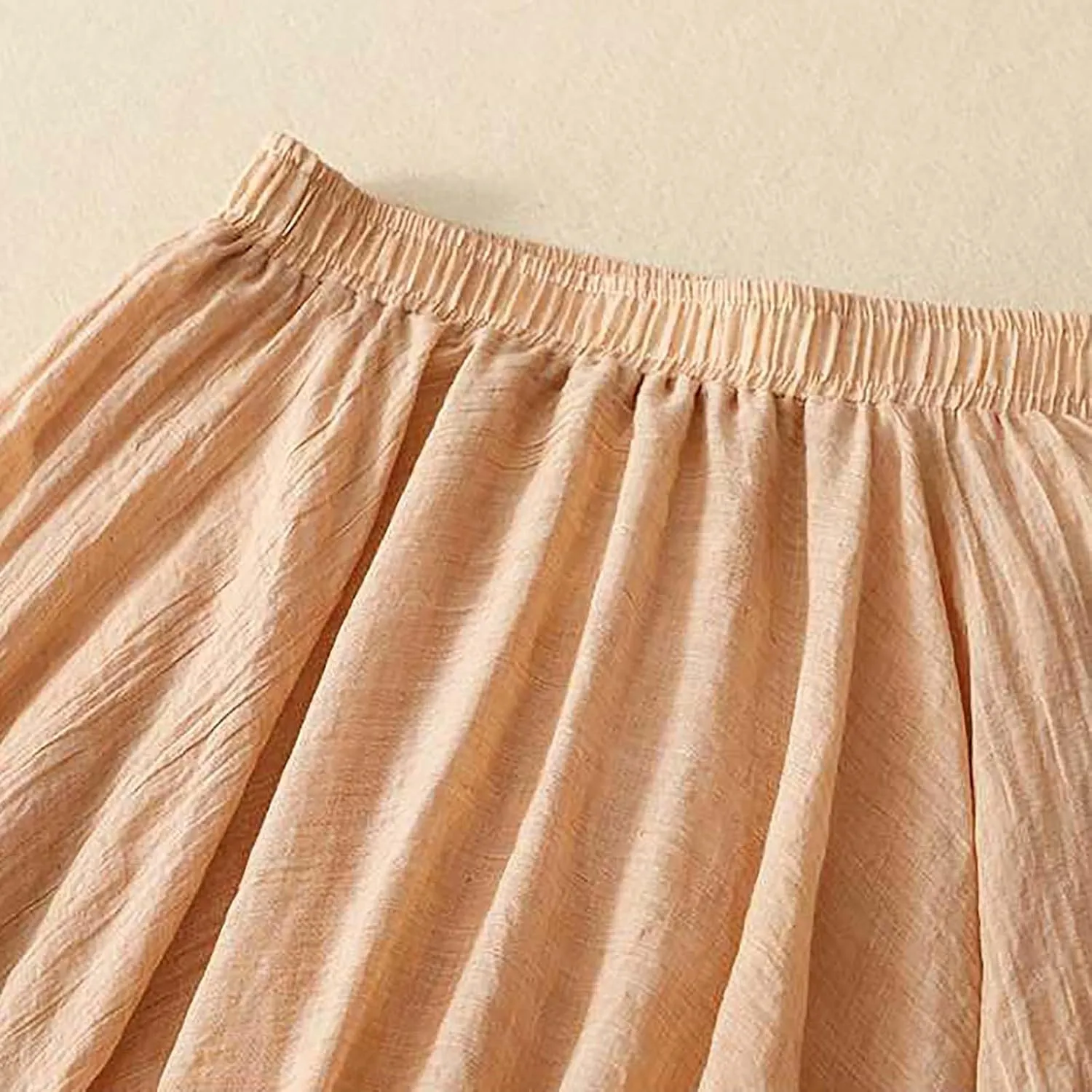 Long Skirts for Women High Elastic Waist Cotton Linen Skirt Casual Comfy Pleated Skirts Fall Fashion Swing Skirt