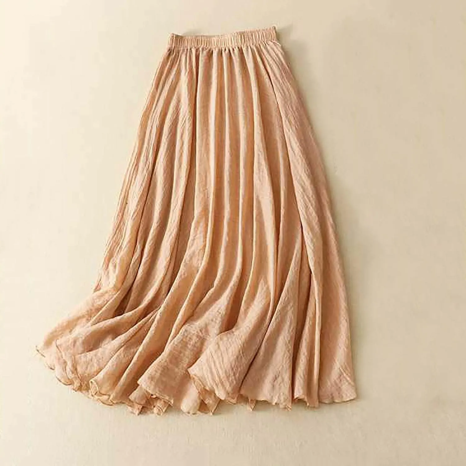 Long Skirts for Women High Elastic Waist Cotton Linen Skirt Casual Comfy Pleated Skirts Fall Fashion Swing Skirt