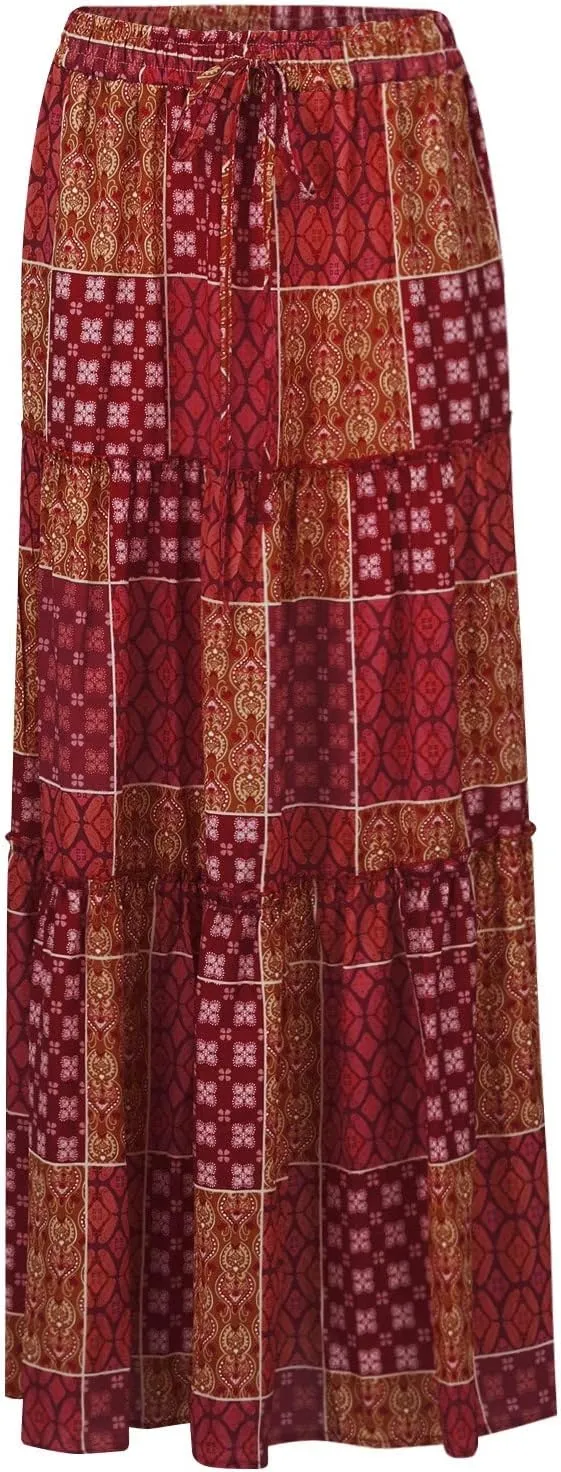 Long Skirt,Womens Boho Maxi Skirt with Pockets Linen Summer Elastic High Waisted Flowy Skirts for Women 2025