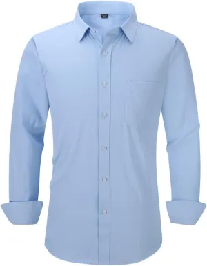 Long Sleeve Dress Shirts for Men - Regular-Fit Casual Button-Down Shirt with Pockets