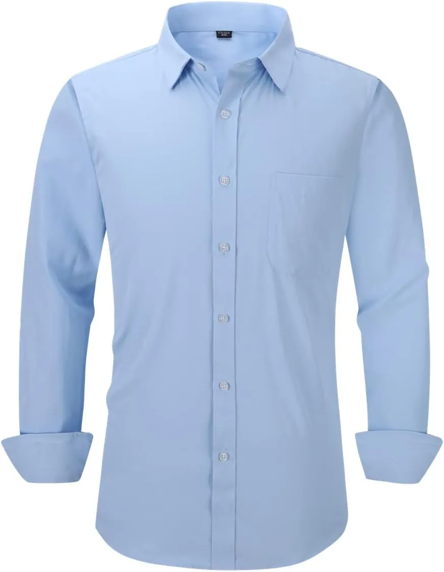 Long Sleeve Dress Shirts for Men - Regular-Fit Casual Button-Down Shirt with Pockets