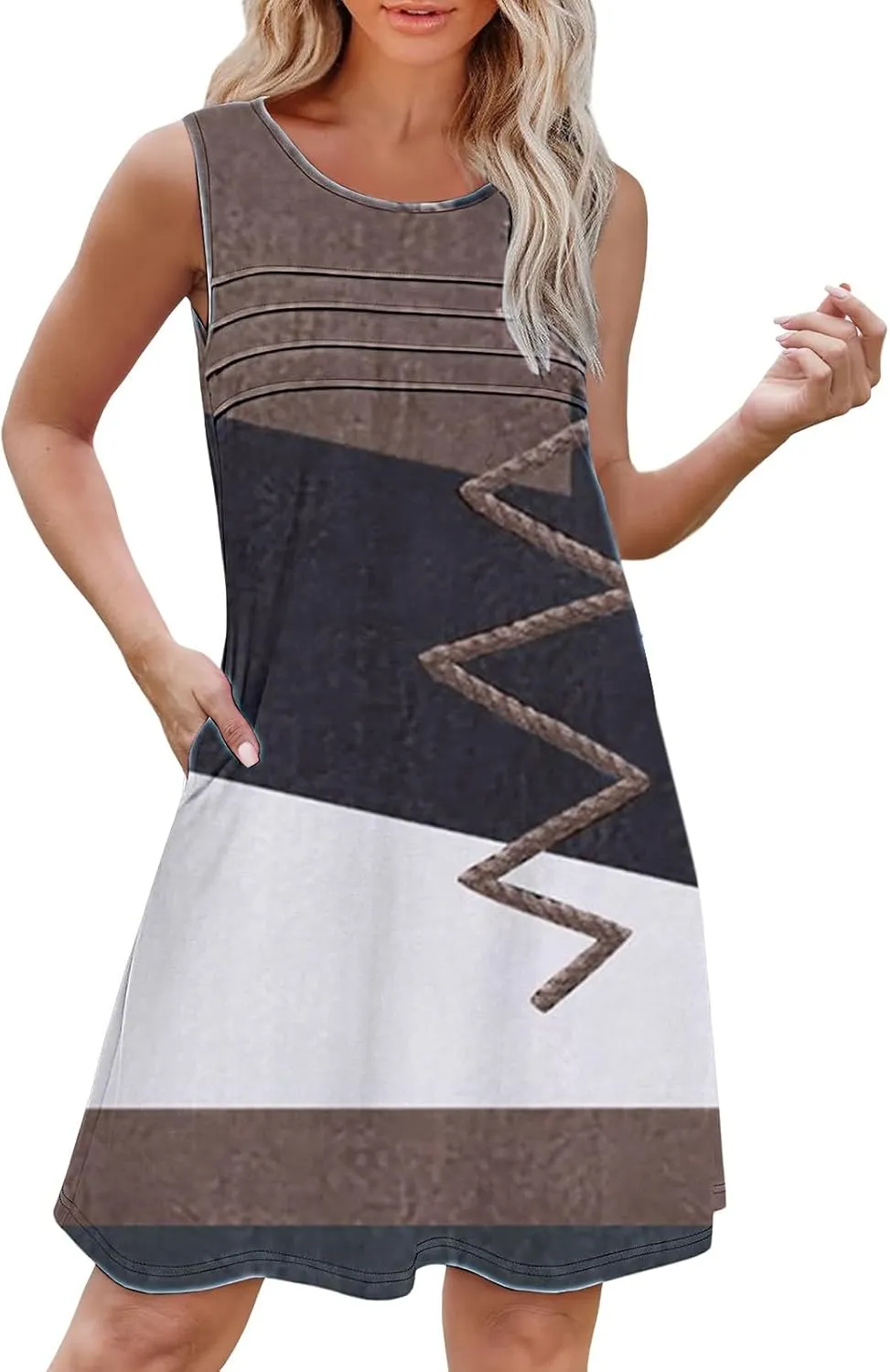 Long Sleeve Floral Dress Womens with Pockets Summer Casual Tank Dress Sleeveless Midi Beach Dress Tiered Tank Dress