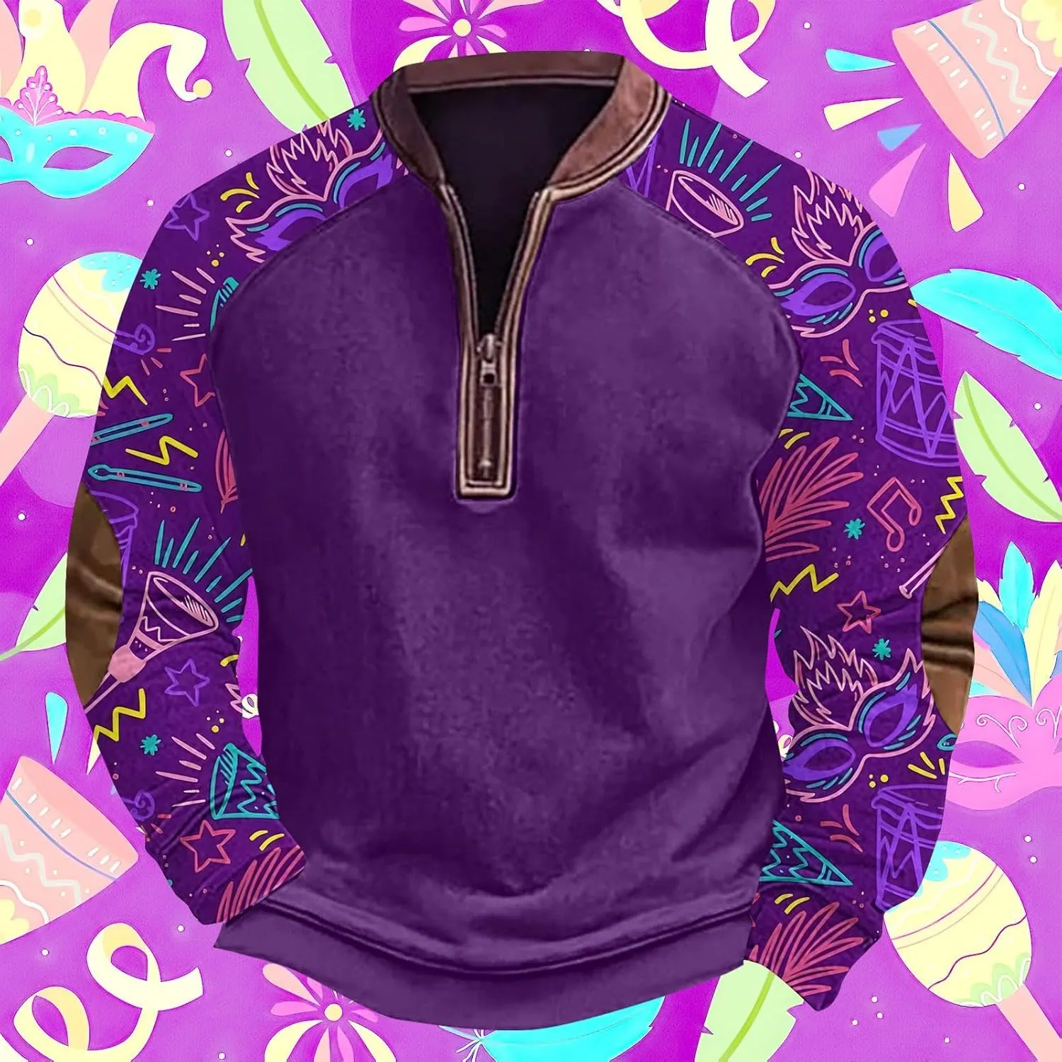 Mardi Gras Sweatshirt For Men New Orleans Nola In Mardi Gras Colors And Fleur De Lis Pullover