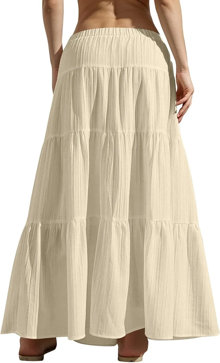 Maxi Skirt for Women 2025 Vacation Boho Flowy Swing Tiered A-Line Maxi Skirts Elastic Waist Pleated Long Beach Dress