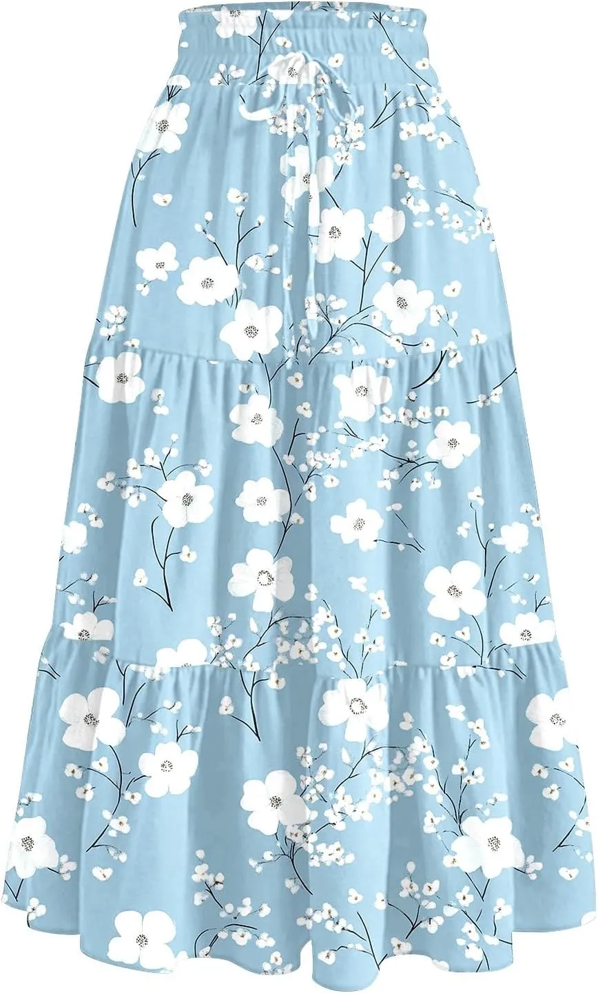 Maxi Skirt Plus Size for Women High Waist Flowy A-Line Long Skirt Summer Trend