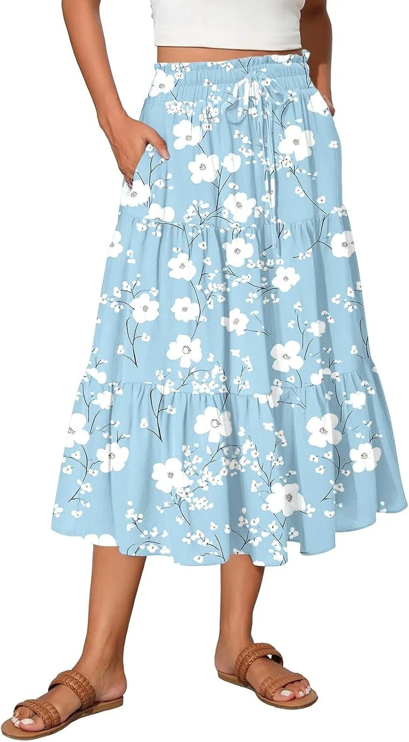 Maxi Skirt Plus Size for Women High Waist Flowy A-Line Long Skirt Summer Trend