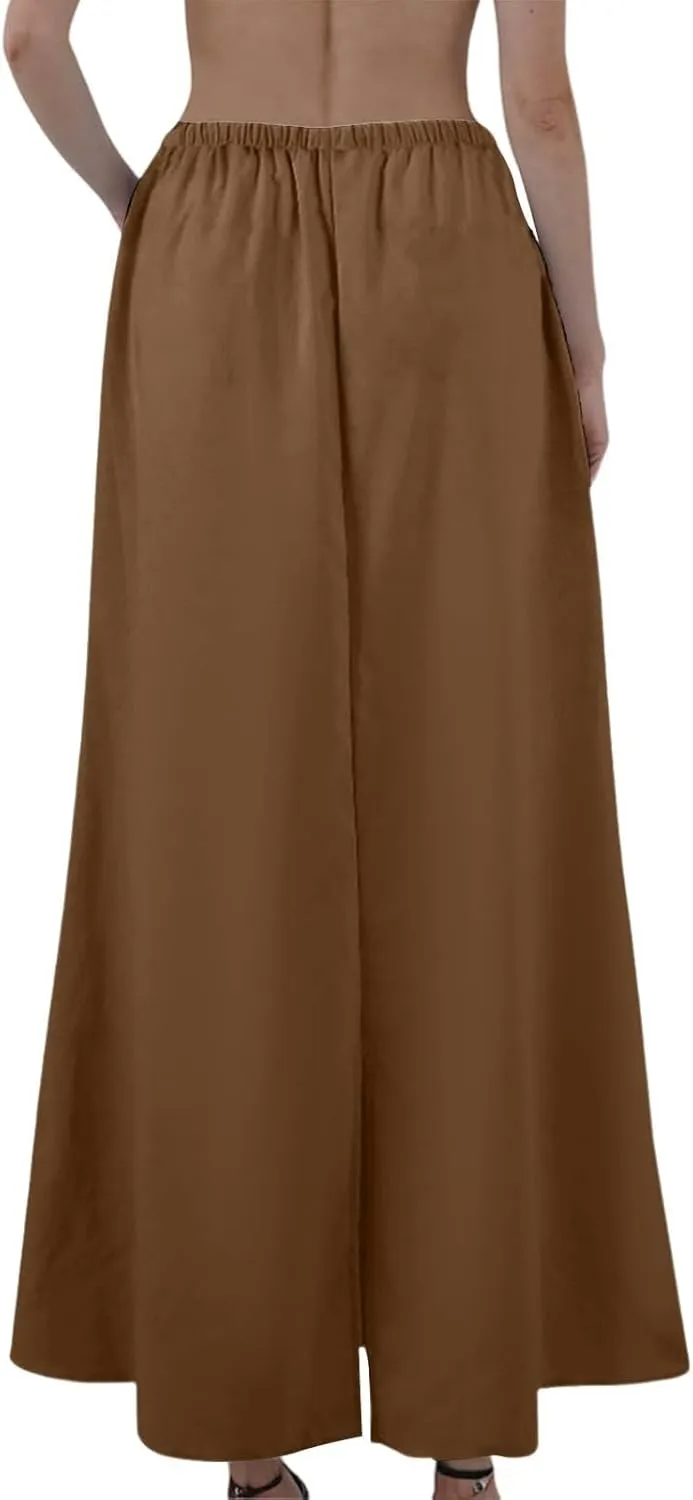 Maxi Skirts for Women 2025 Summer Linen Fishtail Split Long Skirts Drawstring Low Waist Vacation Boho Flowy Skirt