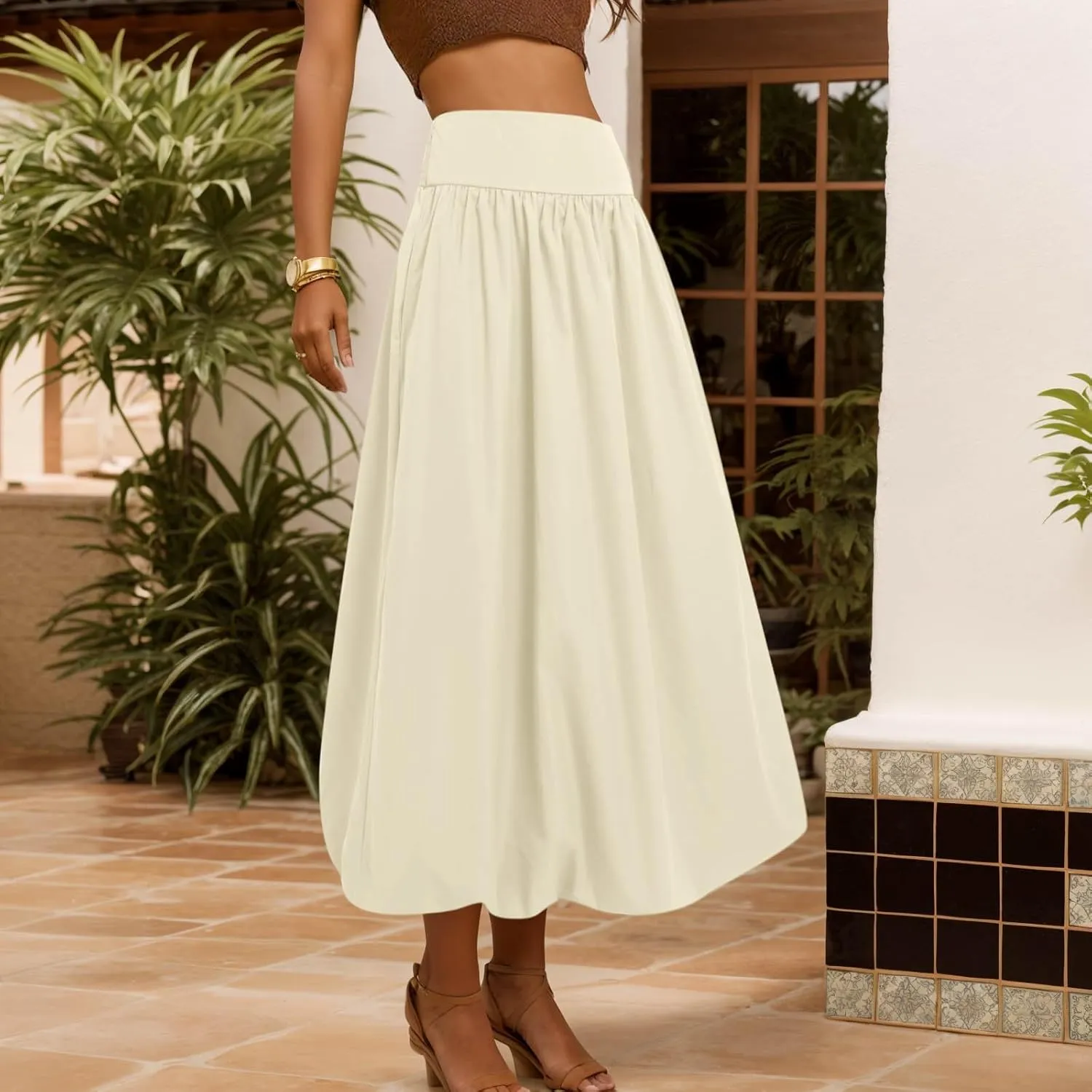 Maxi Skirts for Women 2025 Summer Vacation Flowy Elastic High Waisted Swing A Line Long Skirt