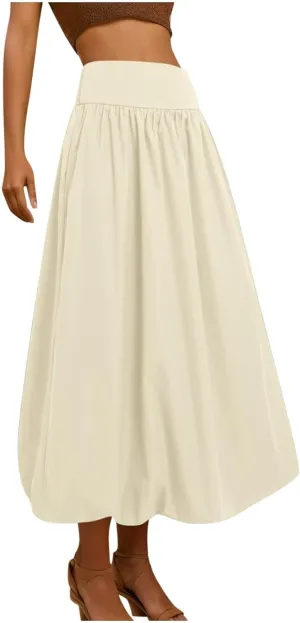 Maxi Skirts for Women 2025 Summer Vacation Flowy Elastic High Waisted Swing A Line Long Skirt