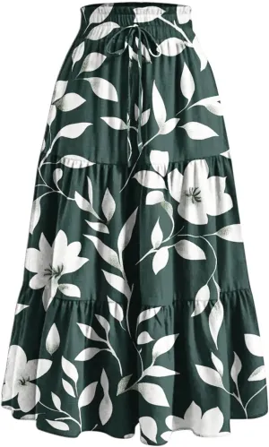 Maxi Skirts for Women Long Tiered A-Line Skirt 2025 Fashion Drawstring High Waist Ankle Length Summer Beach Clothes