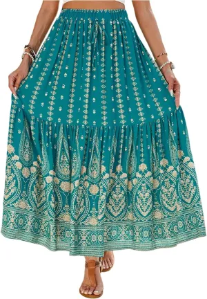 Maxi Skirts for Women, Wrap Drawstring Tiered Flowy Skirts 2025 Trendy Long Boho Skirt Spring Summer Bohemian