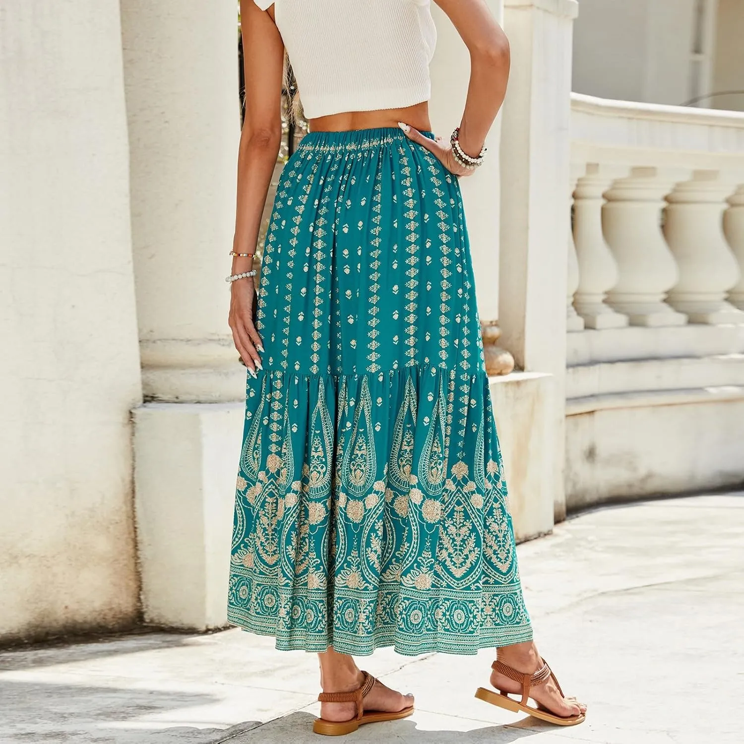 Maxi Skirts for Women, Wrap Drawstring Tiered Flowy Skirts 2025 Trendy Long Boho Skirt Spring Summer Bohemian