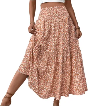Maxi Skirts for Women,Flowy Long Skirts 2025 Trendy Pleated High Waisted Womens Boho Maxi Skirt with Pockets