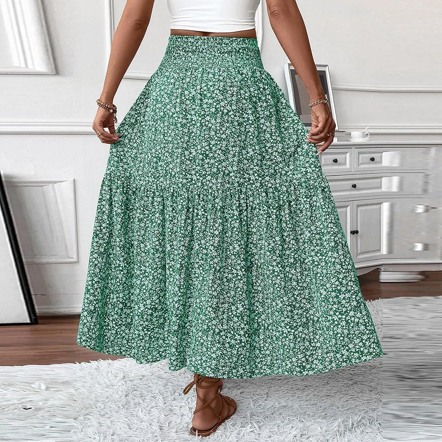 Maxi Skirts for Women,Flowy Long Skirts 2025 Trendy Pleated High Waisted Womens Boho Maxi Skirt with Pockets