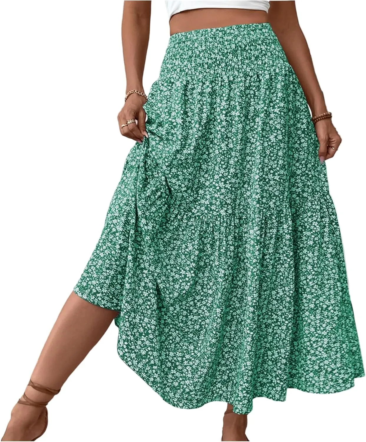 Maxi Skirts for Women,Flowy Long Skirts 2025 Trendy Pleated High Waisted Womens Boho Maxi Skirt with Pockets