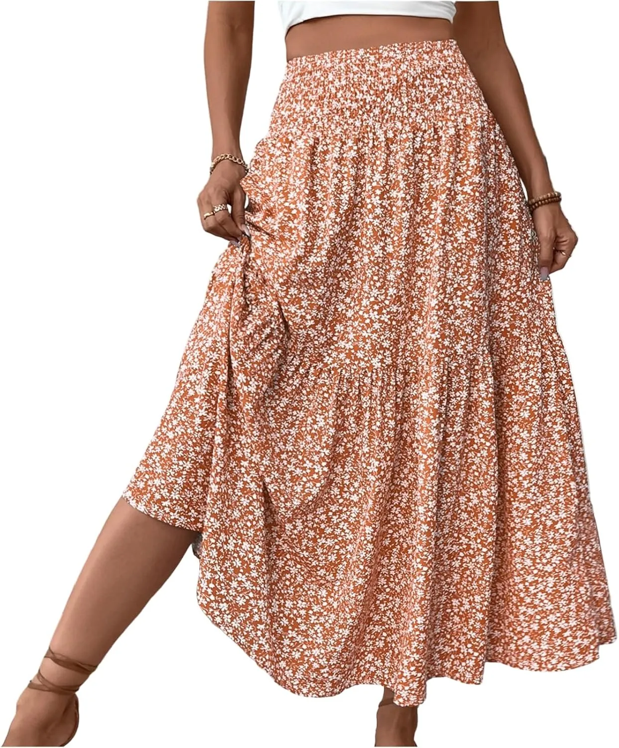 Maxi Skirts for Women,Flowy Long Skirts 2025 Trendy Pleated High Waisted Womens Boho Maxi Skirt with Pockets