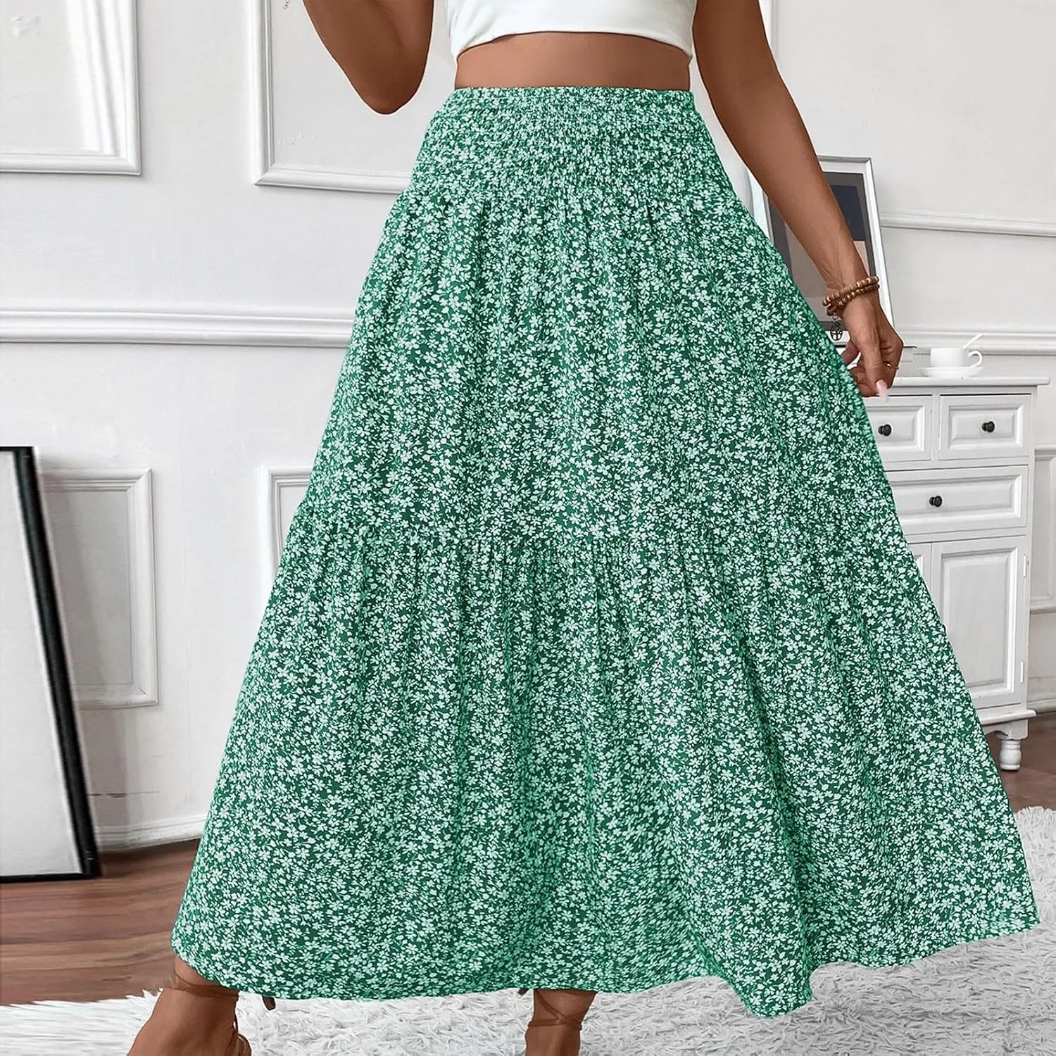 Maxi Skirts for Women,Flowy Long Skirts 2025 Trendy Pleated High Waisted Womens Boho Maxi Skirt with Pockets