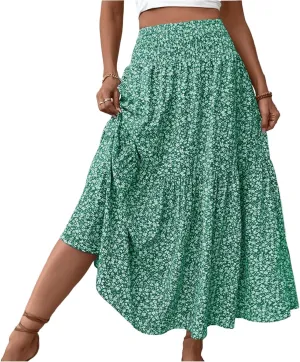 Maxi Skirts for Women,Flowy Long Skirts 2025 Trendy Pleated High Waisted Womens Boho Maxi Skirt with Pockets