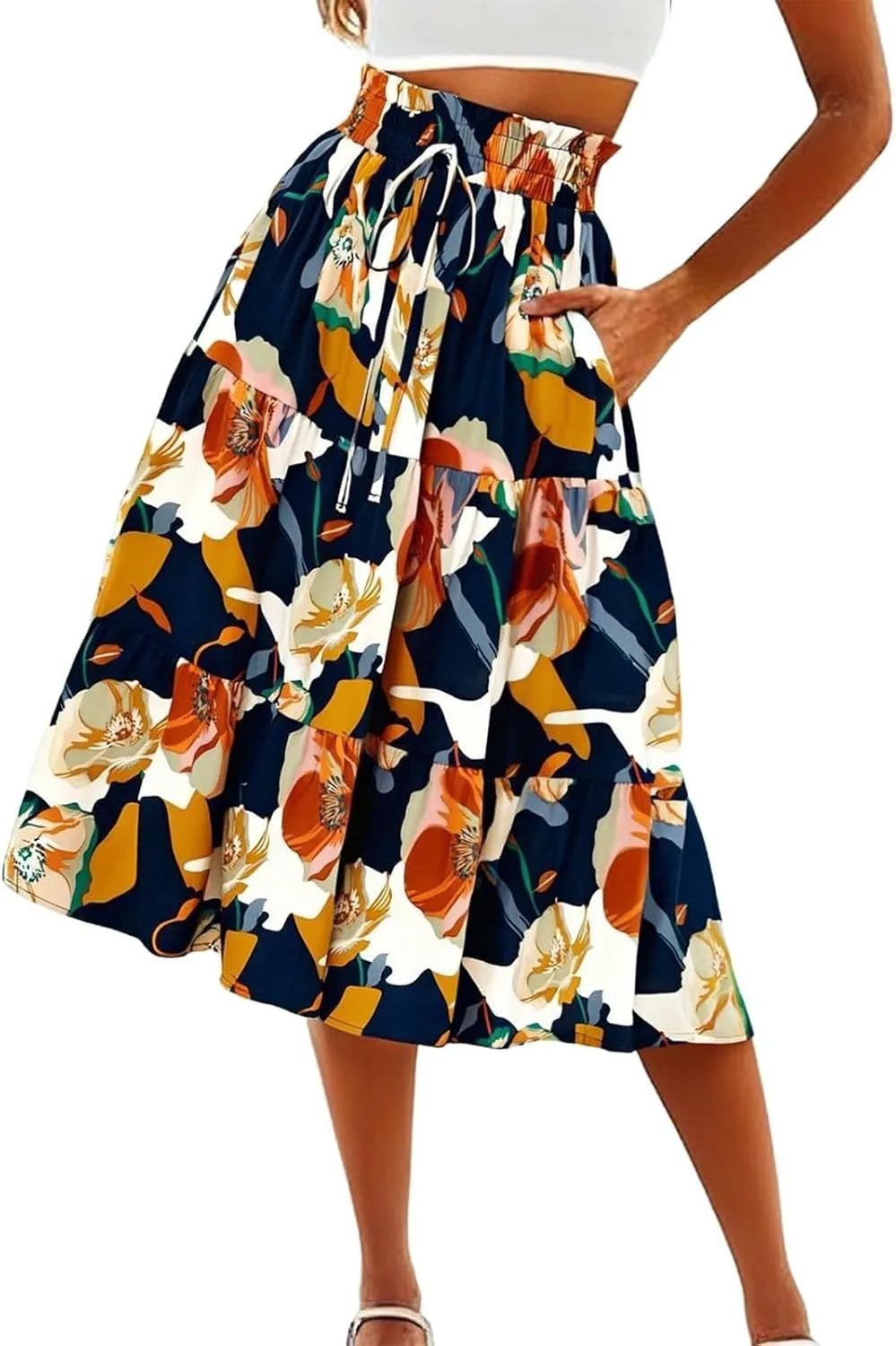 Maxi Skirts for Women,Trendy High Waisted Womens Boho Maxi Skirt with Pockets Pleated Flowy Long Skirts 2025