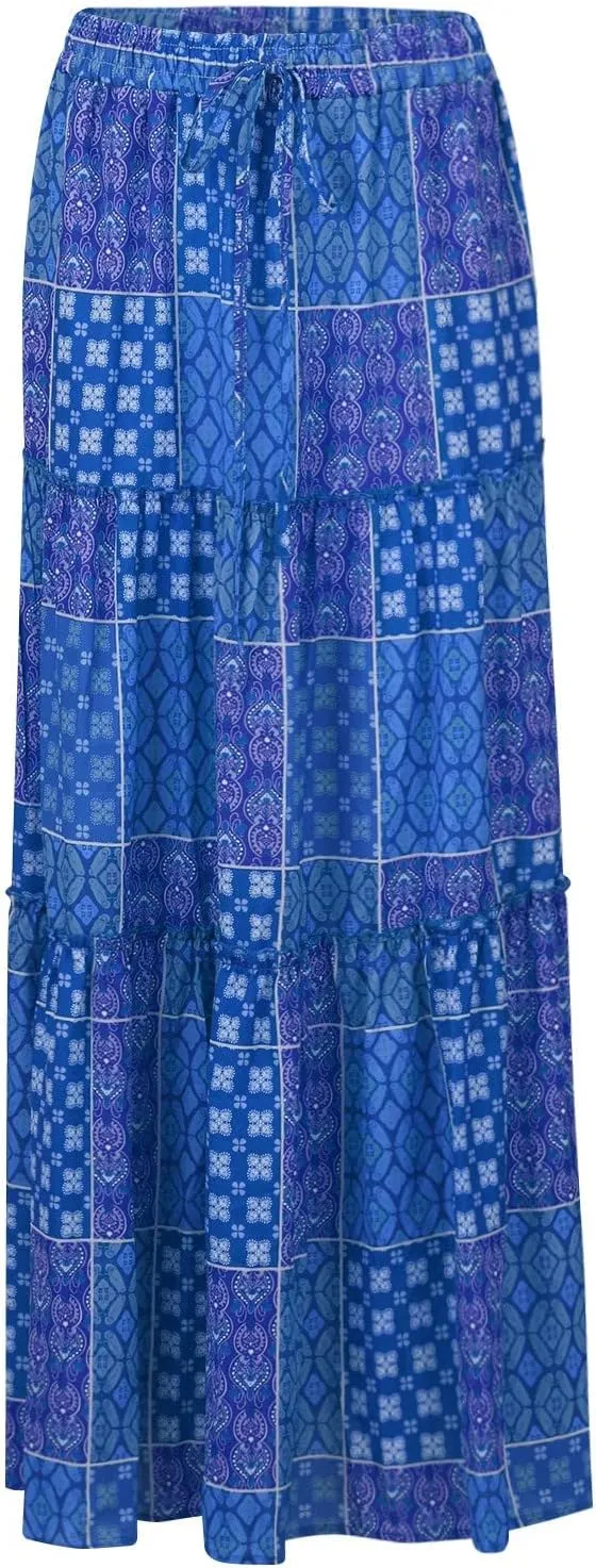Maxi Skirts for Women,Womens Boho Maxi Skirt with Pockets Trendy Linen Elastic High Waisted Flowy Long Skirts 2025