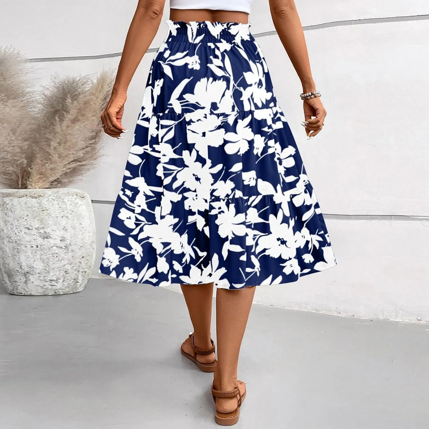Maxi Skirt,Womens Boho Maxi Skirt with Pockets Elastic High Waisted Linen Summer Flowy Long Skirts for Women 2025
