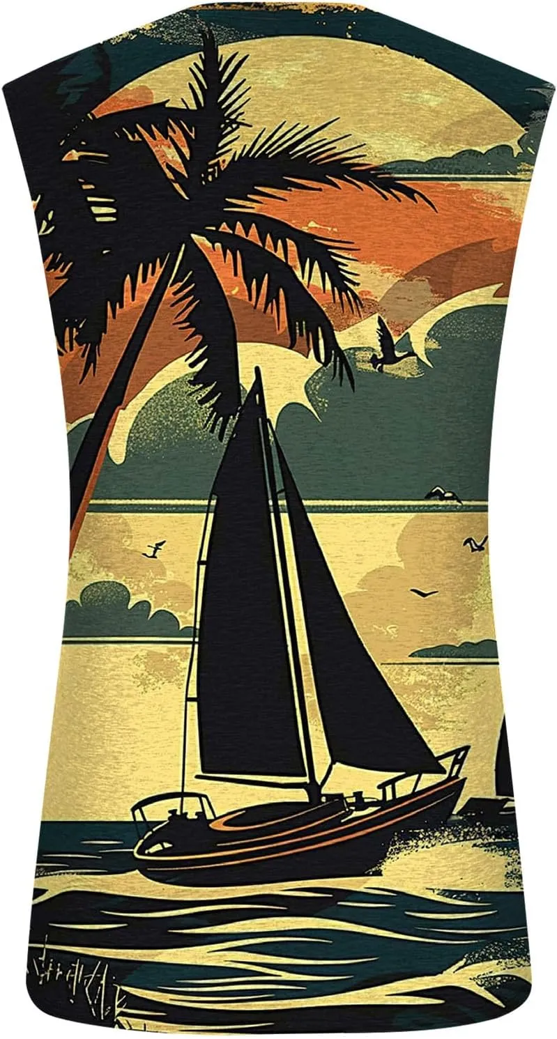 Mens 3D Tank Tops Summer Loose Fit Graphic Sleeveless T-Shirt Tropical Beach Vintage Shirts Casual Workout Muscle Tee
