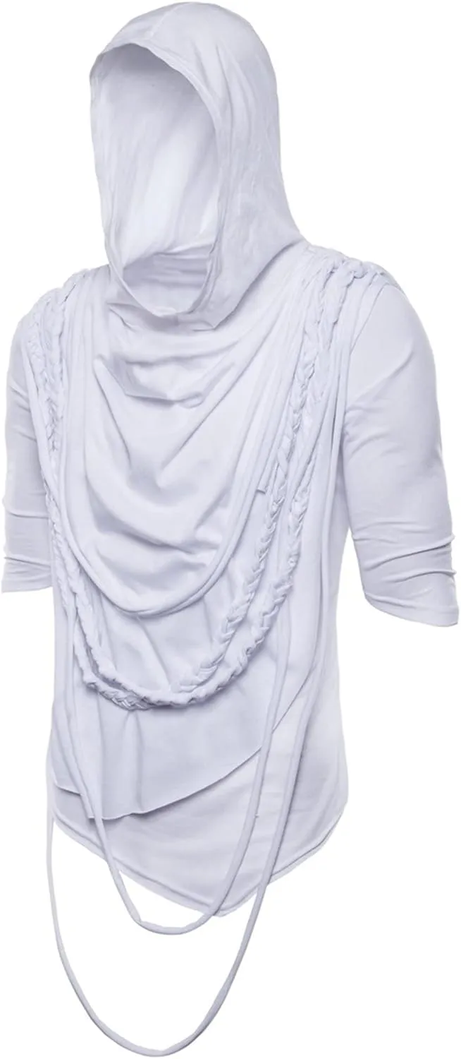 Men's Asymmetric Pile Heap Collar Tshirts Irregular Hem Pullover Hip Hop Tee Top Hipster Hoodie